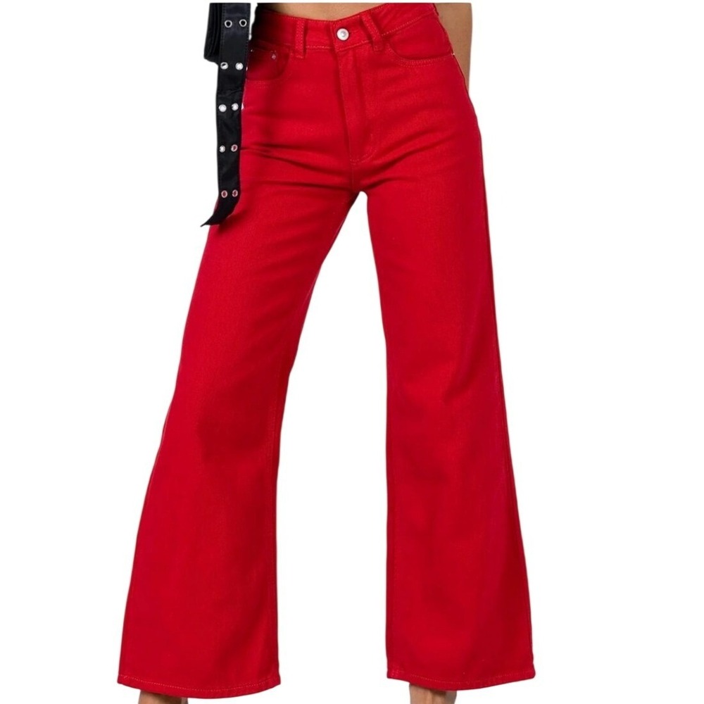 Princess Polly NWT Denver Denim Jeans Red High Rise Wide Leg US - Picture 3 of 14